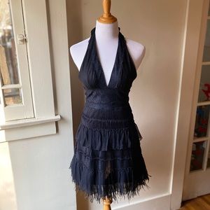 BCBG LBD Halter Dress w lace & feather details sz0